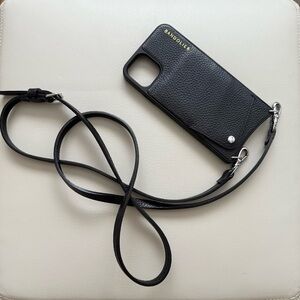 Bandolier Black Pebbled Leather Phone Case with Strap